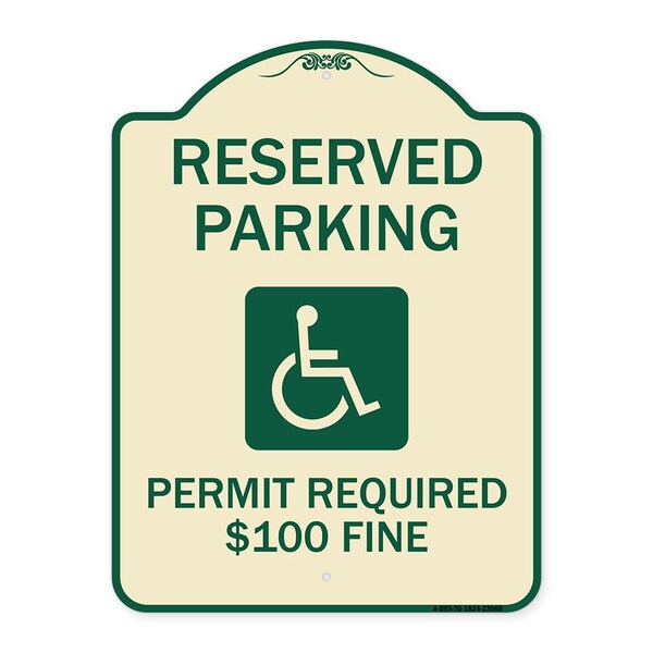 Reserved Parking Permit Required $100 Fine Heavy-Gauge Aluminum Sign, 24" x 18", TG-1824-23060